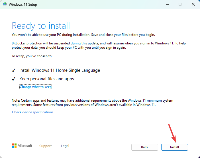 Готово к установке: кнопка Установить