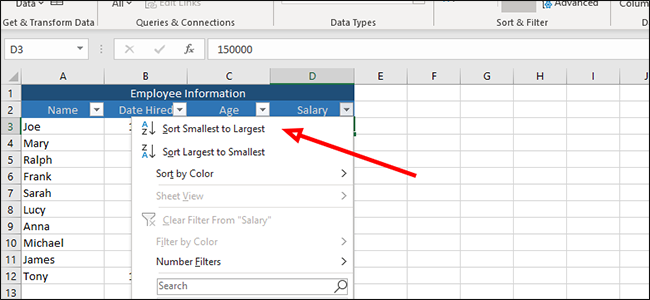 sort smallest to largest