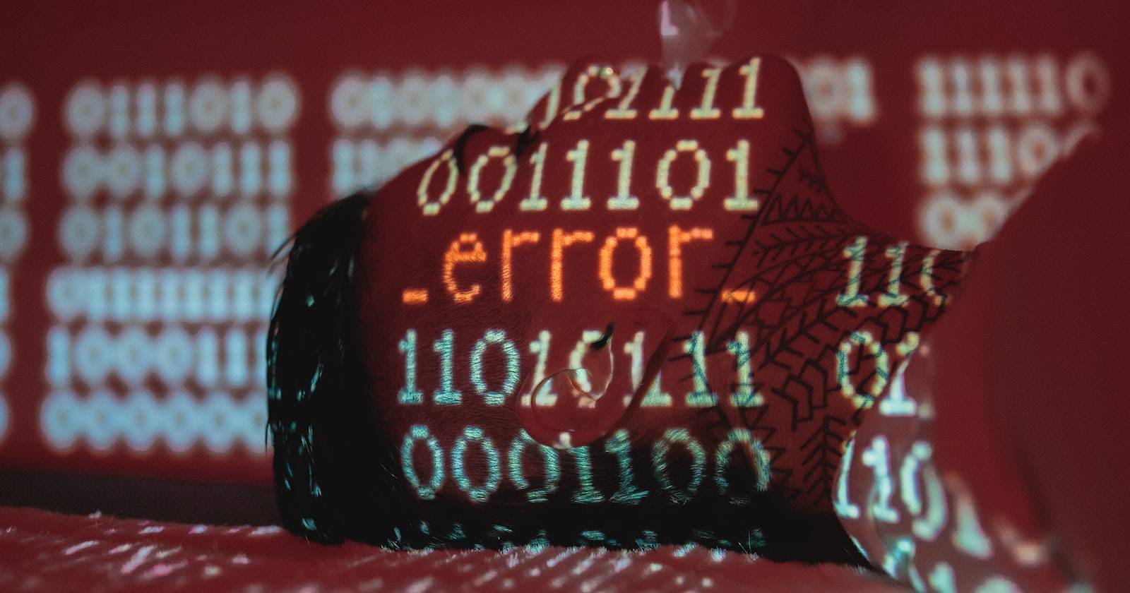 Бинарные нули и единицы и текст «error», проецируемые на спину человека