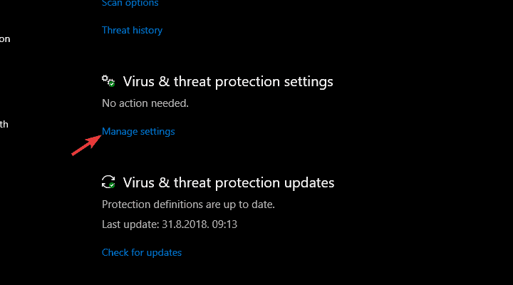 Параметры защиты от вирусов и угроз — управление настройками