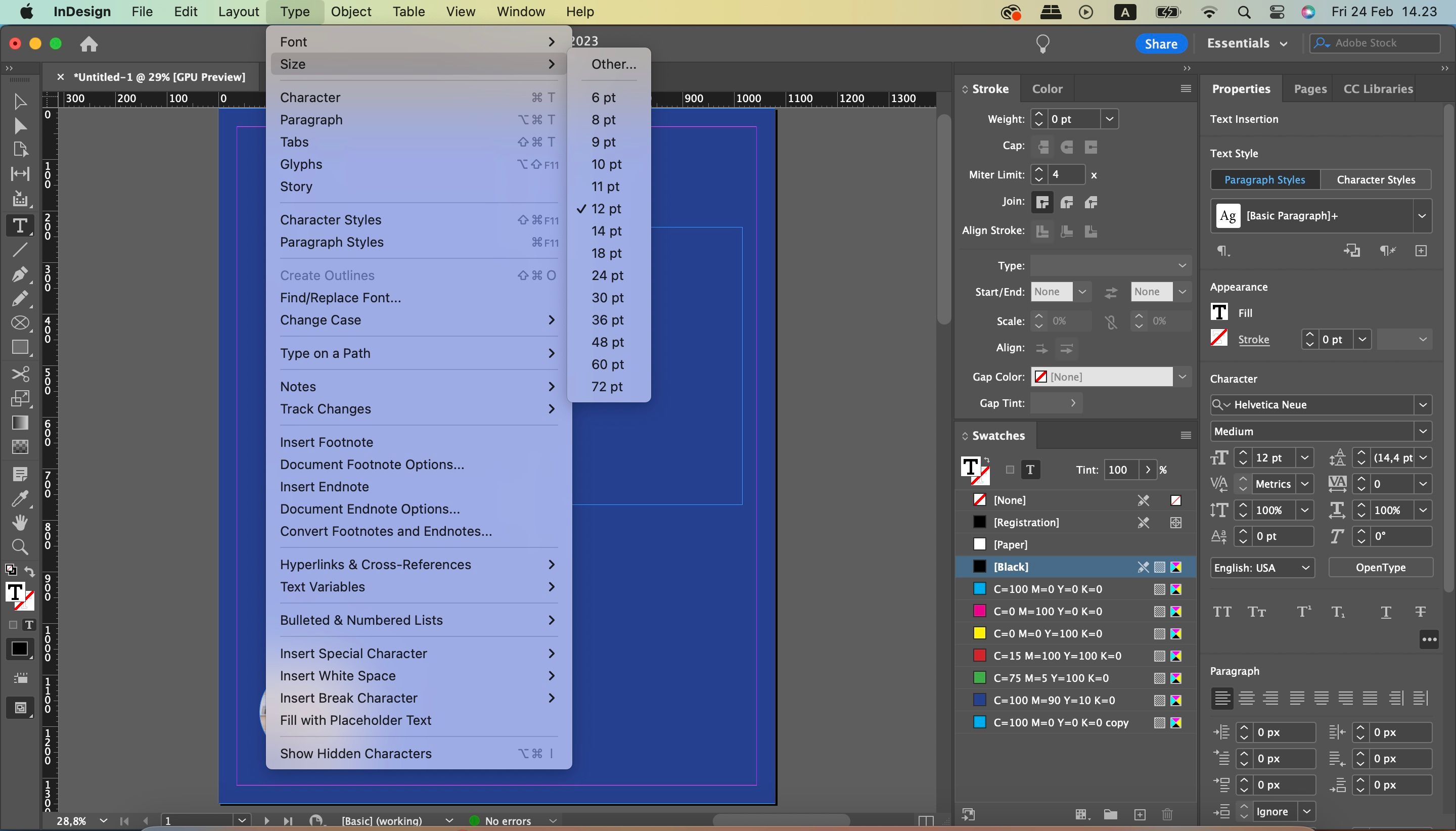 Change Font Size InDesign Screenshot