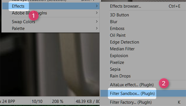 Меню Filter Sandbox в IrfanView