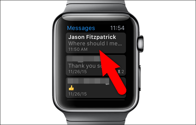 Выбор беседы в Сообщениях на Apple Watch