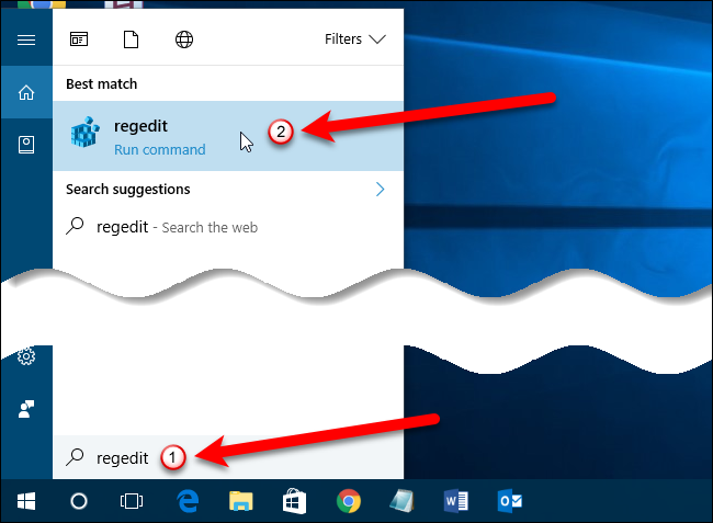Открытие редактора реестра Regedit