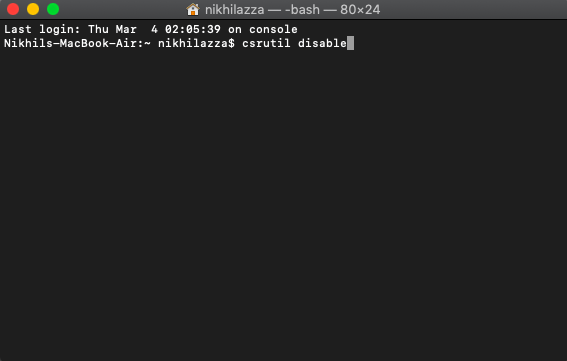 Команда csrutil disable в Terminal