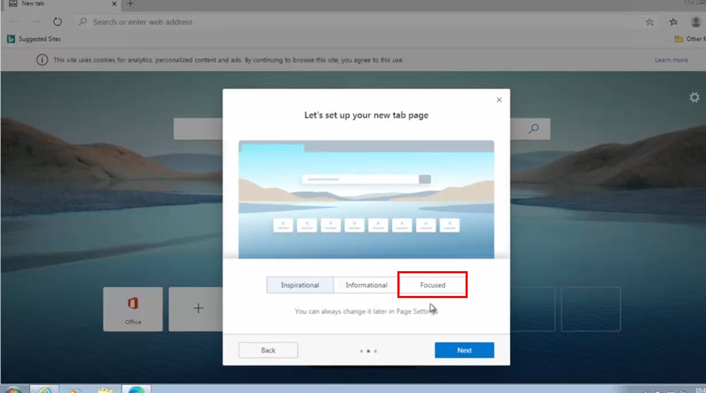 Тема новой вкладки Focused в Microsoft Edge