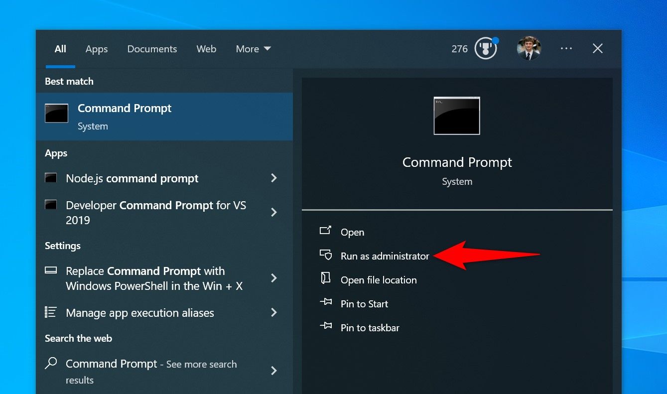 В списке результатов Поиска выделена опция 