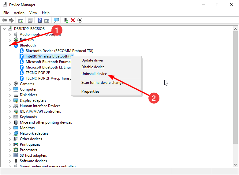 Подтверждение удаления устройства Bluetooth