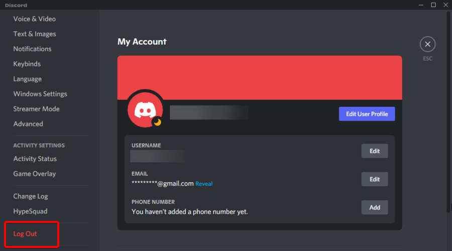 Кнопка выхода из Discord
