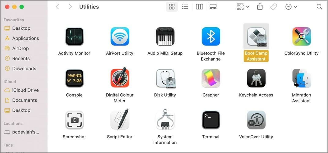 Папка Utilities на macOS
