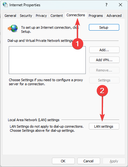 Диалог настроек локальной сети с опцией прокси