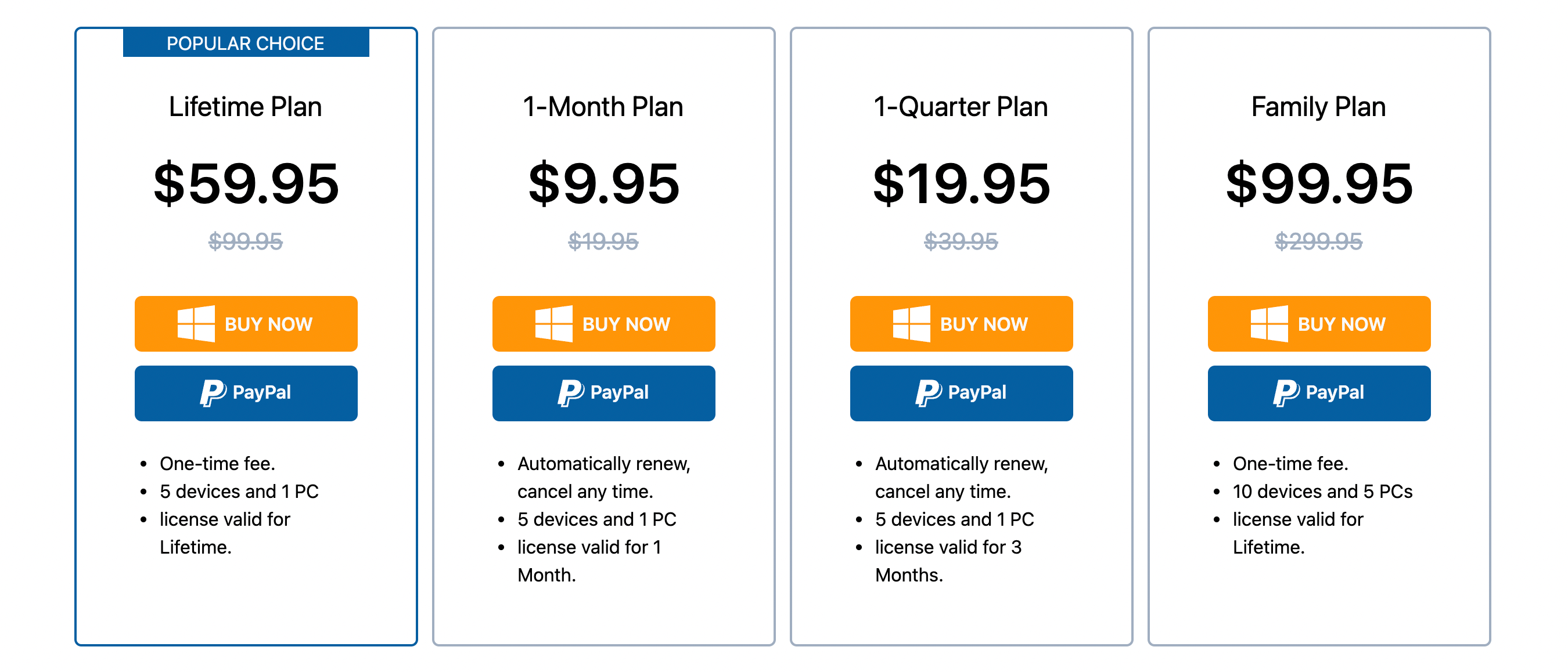 Страница цен AnyGo на рабочем столе