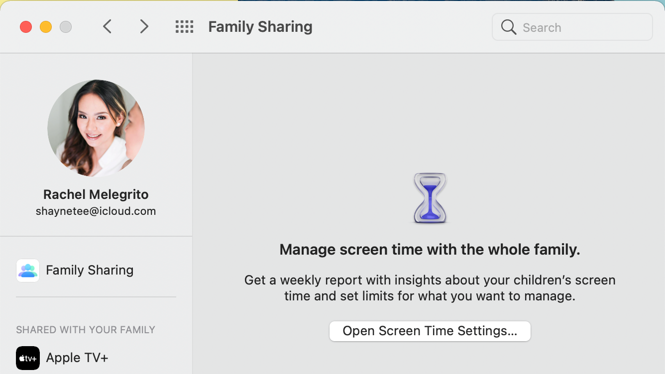 Open Screen Time Settings in Family Sharing