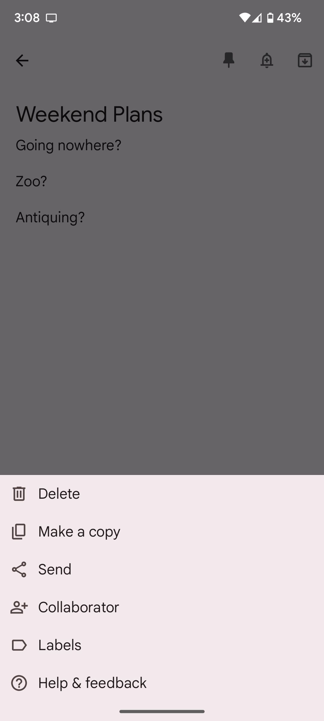 Добавление меток к заметке в Google Keep