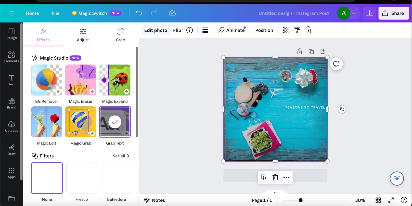 Adjusting text in a photo with Canva's Grab Text tool