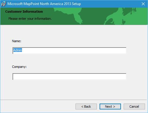 Formulário de nome e empresa no instalador do MapPoint