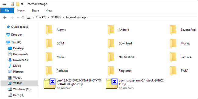 TWRP: подключение телефона к компьютеру и копирование ZIP-файлов в память устройства