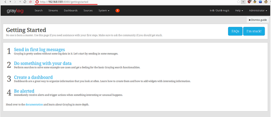 Graylog успешно установлен — интерфейс