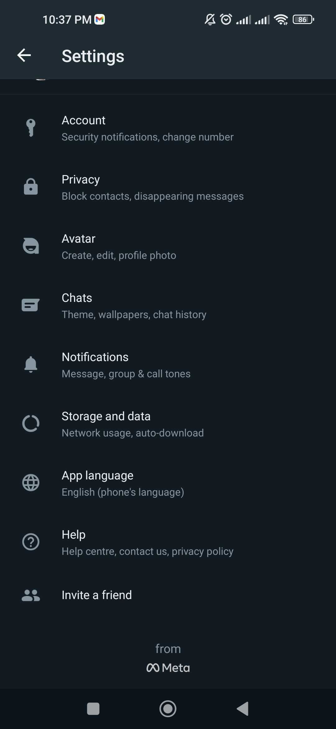 Параметры настроек WhatsApp для Android