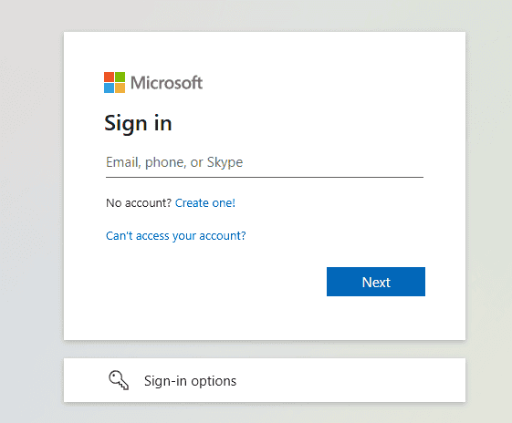Schermata di accesso all'Admin Center di Microsoft