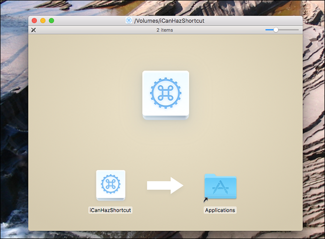 Установка iCanHazShortcut показывающая перетаскивание в папку Applications