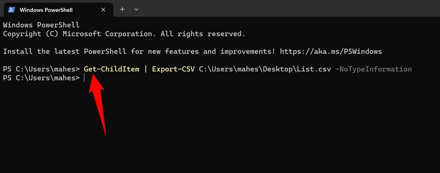 Команда Get-ChildItem выделена в окне PowerShell