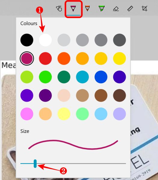 Настройка ручки и цвета в Snip & Sketch