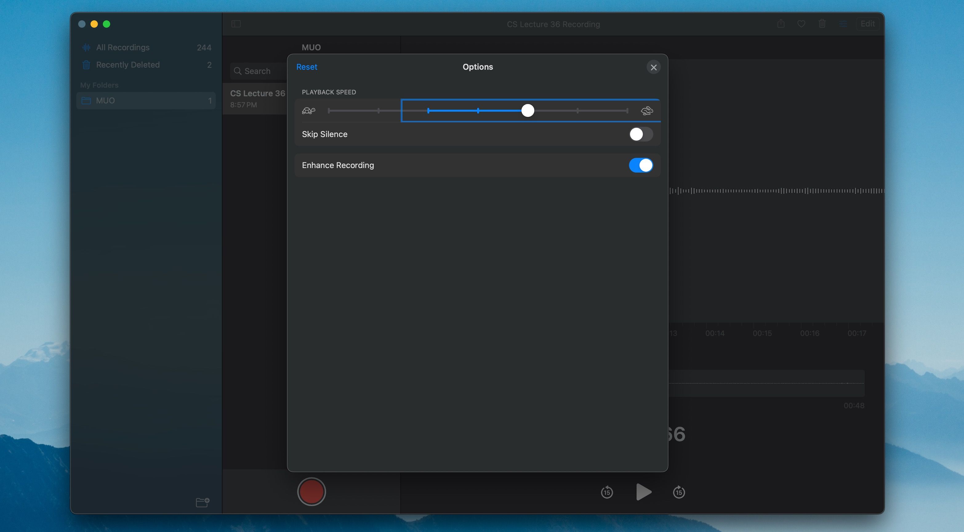 macOS Voice Memos App with the option to change playback speed