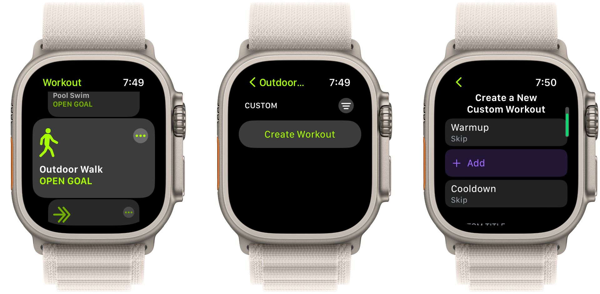 Apple Watch: меню создания пользовательской тренировки