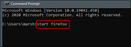Команда start firefox в Командной строке