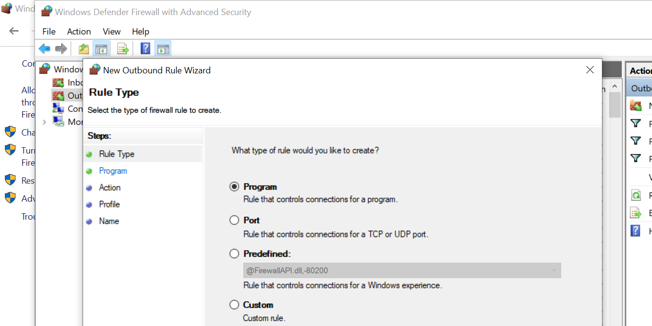 Скриншот: интерфейс брандмауэра Windows с правилом исходящего трафика