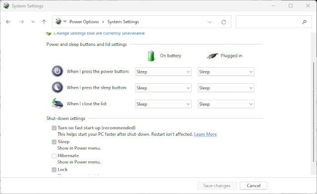 Отключение быстрого запуска в Панели управления.