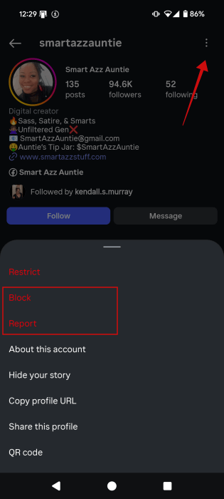 Bloquear o Reportar a un usuario en Instagram