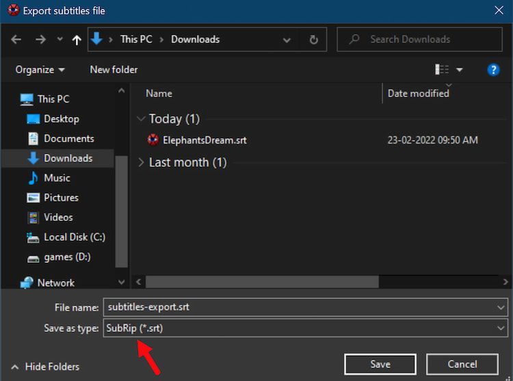 Экспорт в SRT