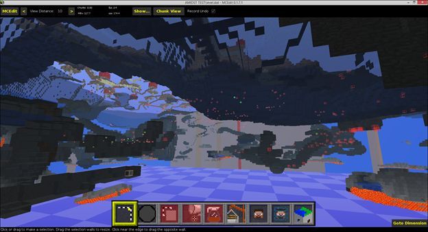 Просмотр 40 блоков ниже моста в MCEdit