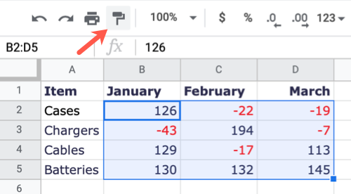 Format Painter in Google Sheets
