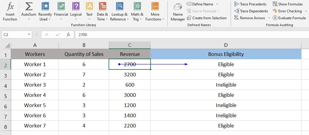 Функция Trace Dependents показывает стрелки к формулам, которые будут затронуты изменением других ячеек