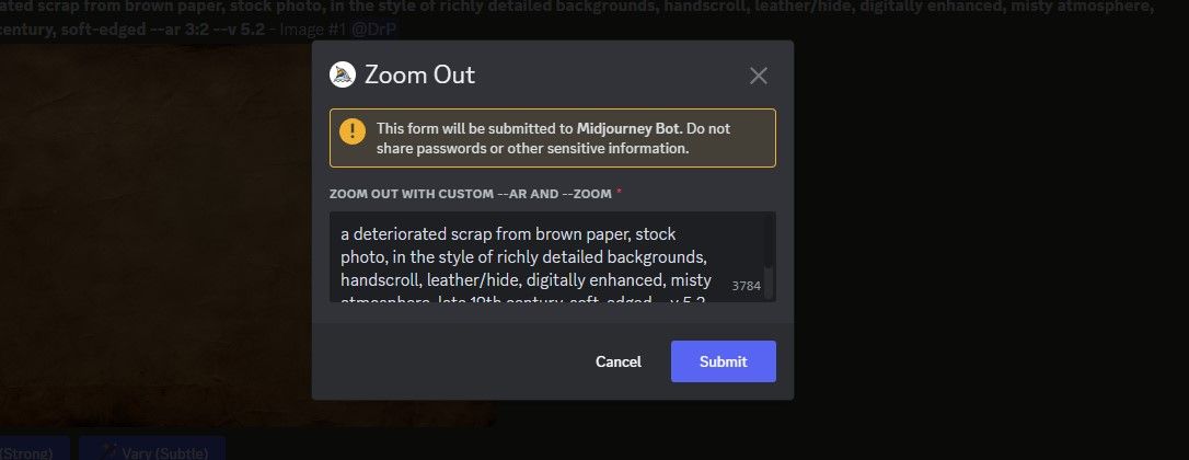 Интерфейс Custom Zoom в Midjourney для точной настройки кадрирования