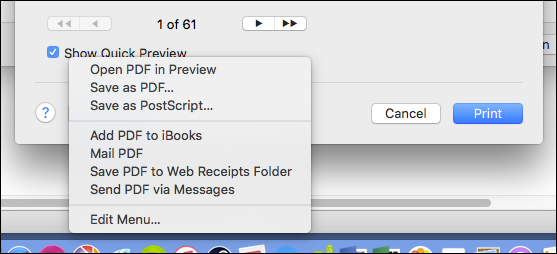 Параметры меню PDF с опцией Сохранить как PDF