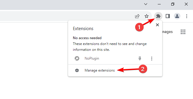 Скриншот: меню расширений Chrome с кнопкой управления