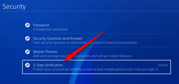 Выберите «Двухэтапная проверка» в списке настроек