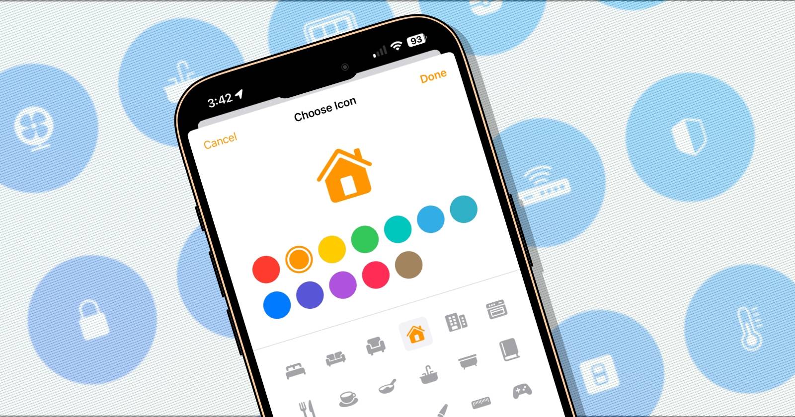 Изменение меню иконок сцен в приложении «Дом» на iOS