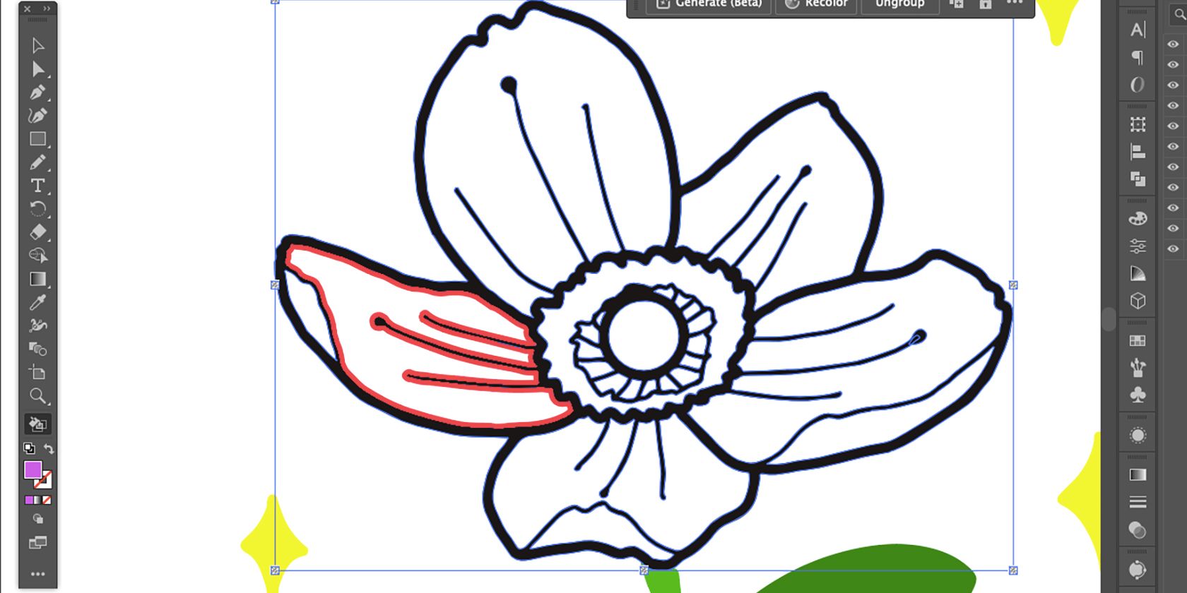 Граница заливки Live Paint выделяется красным при наведении.