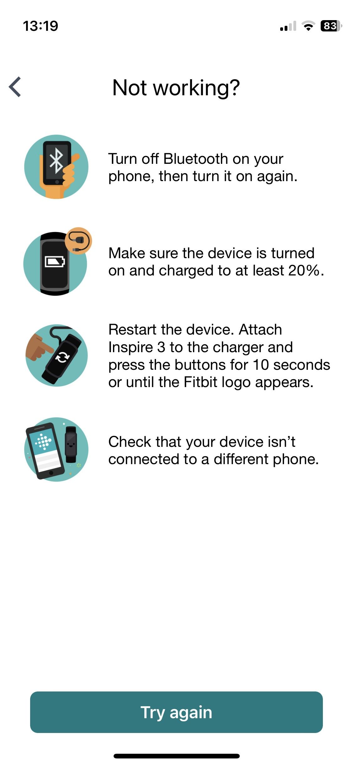 Скриншот: экран с подсказками по диагностике подключения