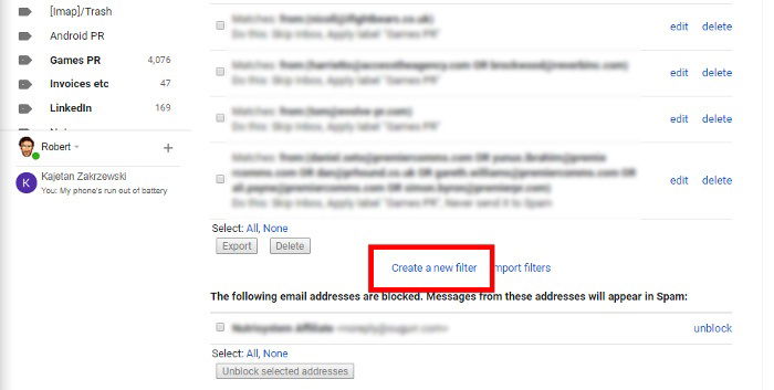 Создание нового фильтра для автоответа
