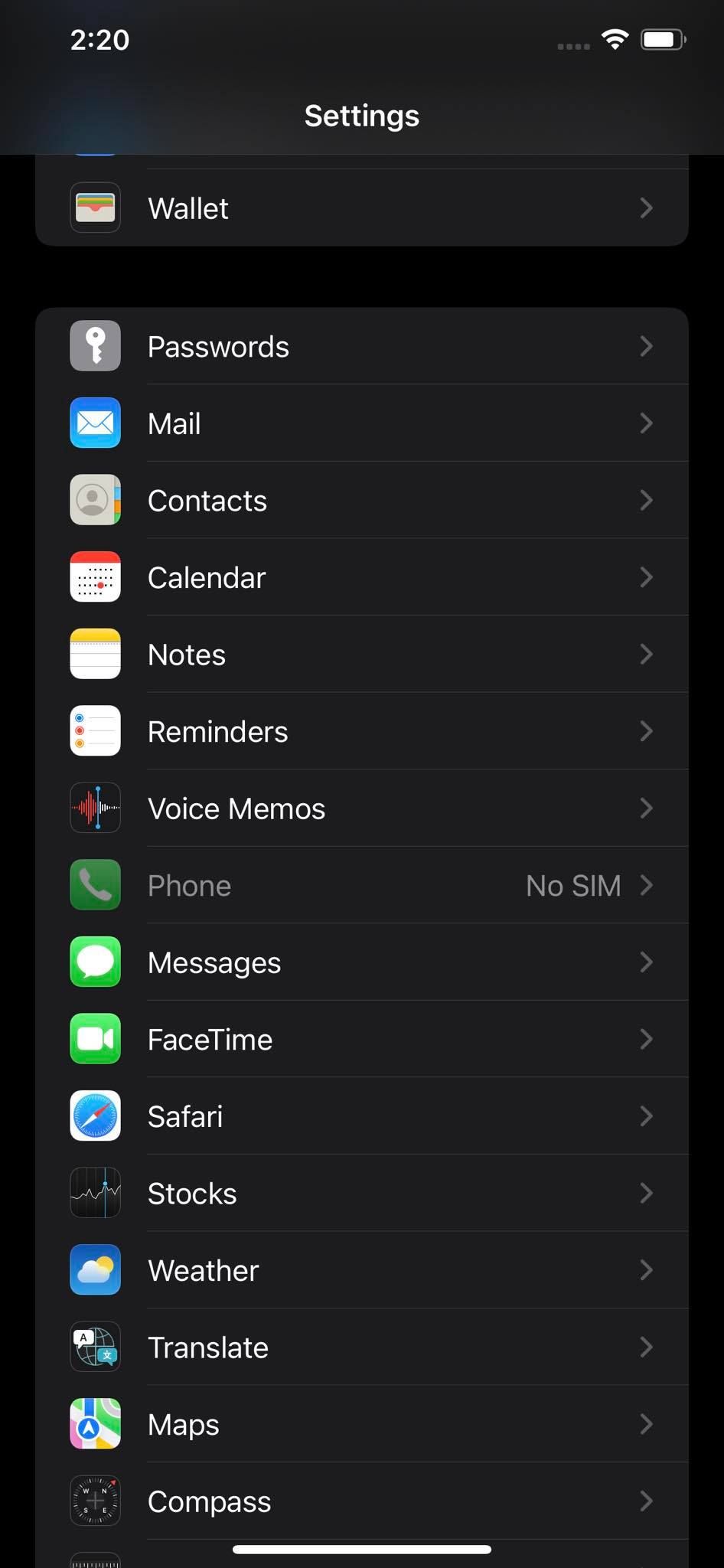 Safari в настройках iPhone