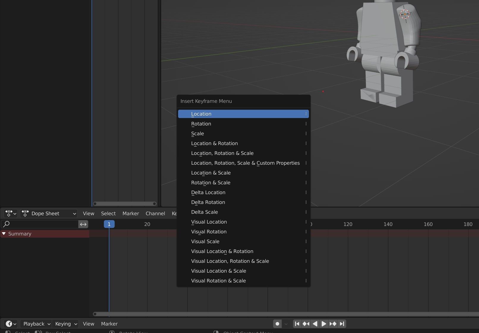 Как добавить ключевой кадр в Blender.