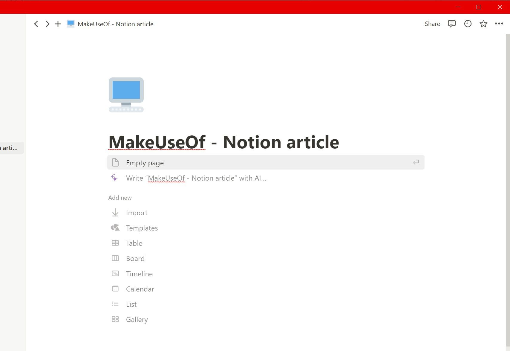 Страница Notion с добавленным эмодзи.