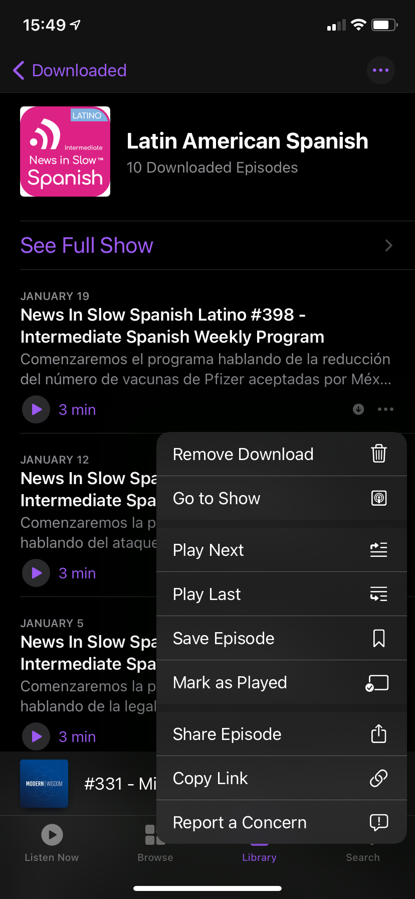 iPhone Podcasts Remove One Download