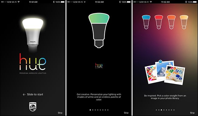 Экран стартовой настройки приложения Philips Hue с кнопкой Start